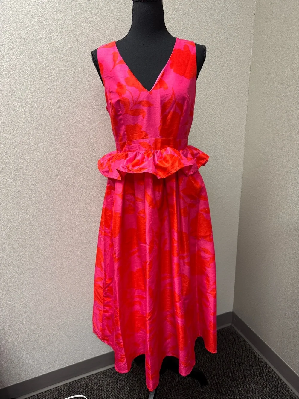 NWT Kate Spade x Target Rose Peplum Midi Dress Pink Red Floral Size 4 Pockets